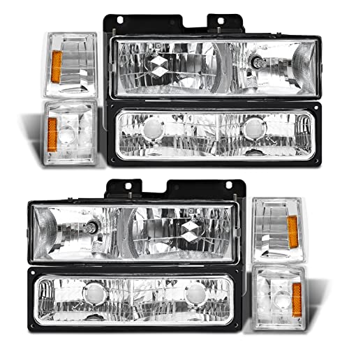 ADCARLIGHTS Headlight Assembly with Bumper & Corner Lights for 1994-1998 GMC C10 Sierra Suburban Yukon Chrome Housing Amber Reflector Left Right W/O Bulbs - Image 1