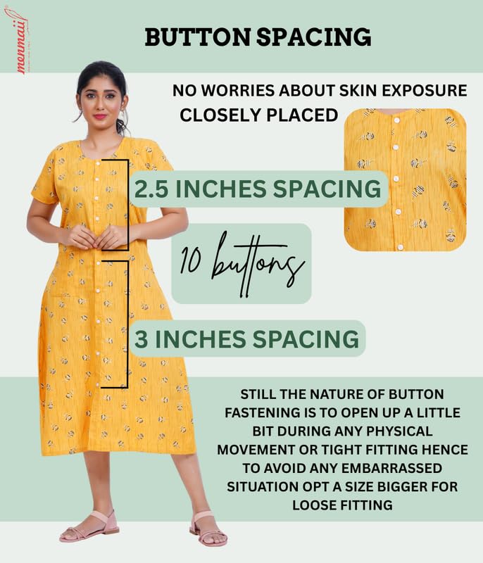 MENMAII Women's [L-4XL] Full Open/Front Buttoned [a Kind of Adaptive Clothing] Multipurpose Nighty for Maternity/Pregnancy/Elderly/Patient/Feeding/Hospital Purpose Nighty(Mustard_L/ Calf Length) - Image 2