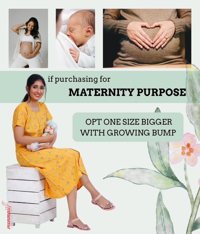 MENMAII Women's [L-4XL] Full Open/Front Buttoned [a Kind of Adaptive Clothing] Multipurpose Nighty for Maternity/Pregnancy/Elderly/Patient/Feeding/Hospital Purpose Nighty(Mustard_L/ Calf Length) - Image 3