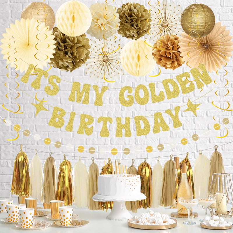 Roetyce Golden Birthday Party Decorations, Gold Glitter It's My Golden Birthday Banner Photo Background Backdrop for Women Men, Funny Bday Party Supplies Girls Boys - Image 4
