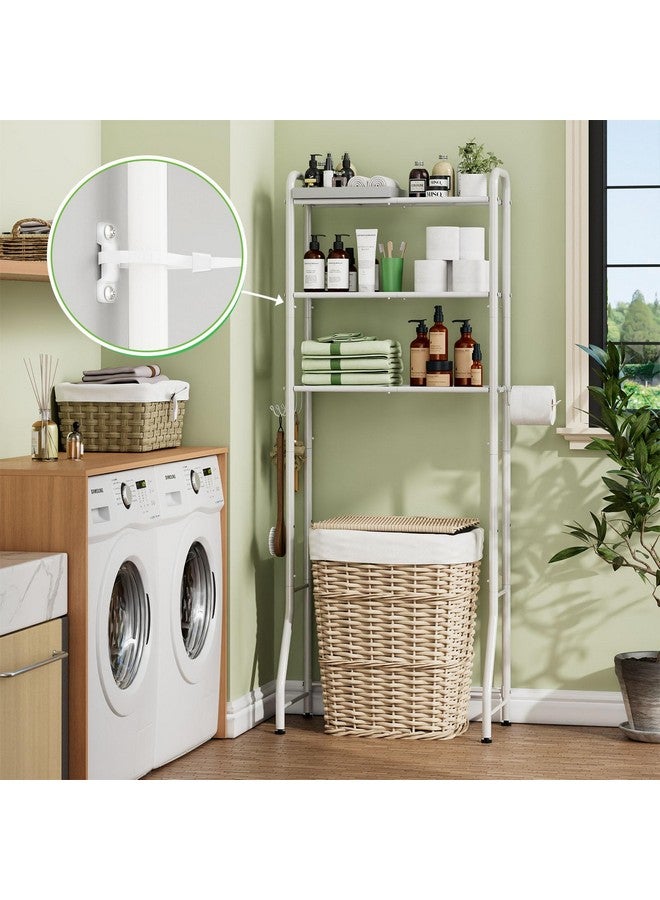 Simple Trending Over The Toilet Storage Rack, Metal 3 Tier Bathroom Organizer Shelf with Paper Holder and 3 Hooks, White - Image 3