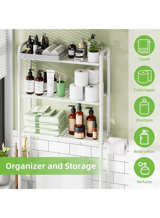 Simple Trending Over The Toilet Storage Rack, Metal 3 Tier Bathroom Organizer Shelf with Paper Holder and 3 Hooks, White - Image 2