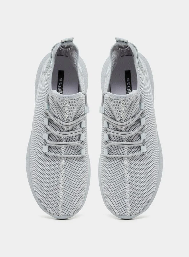 Styli Textured Knit Lace Up Sneakers