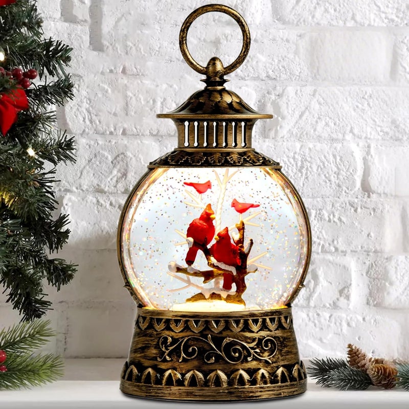 Aixuler Cardinal Christmas Snow Globe, Cardinal Musical Snow Globe Lantern Lights with 6H Timer Battery & USB Powered, Retro Style Holiday Glitter Globe for Xmas Home Decoration Holiday Party Gifts - Image 1