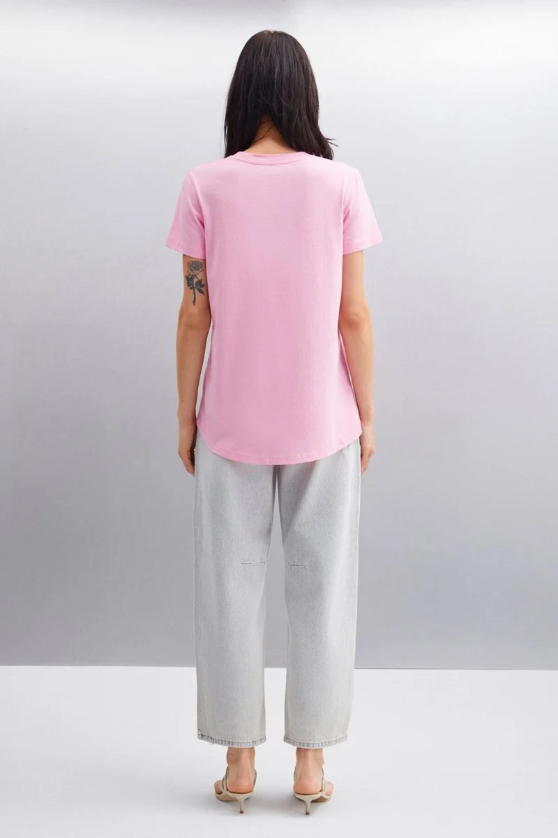 GRIMELANGE Samantha Women's Comfort Fit 100% Organic Cotton Basic Knitted Pink T-shirt