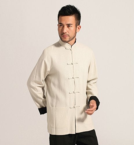 ZooBoo Kung Fu Jacket Both Sides Wear Tops Martial Arts Long Jersey (L, Black with Beige) - Image 3
