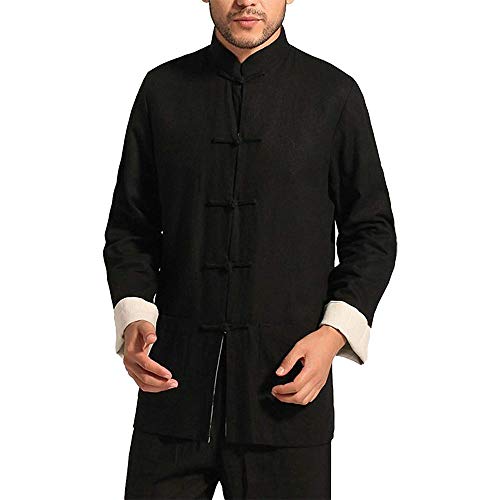 ZooBoo Kung Fu Jacket Both Sides Wear Tops Martial Arts Long Jersey (L, Black with Beige) - Image 2