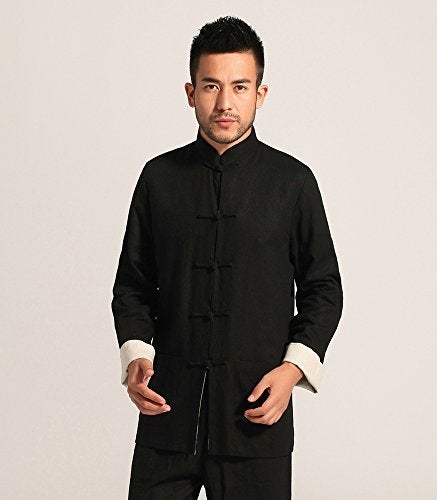 ZooBoo Kung Fu Jacket Both Sides Wear Tops Martial Arts Long Jersey (L, Black with Beige) - Image 5