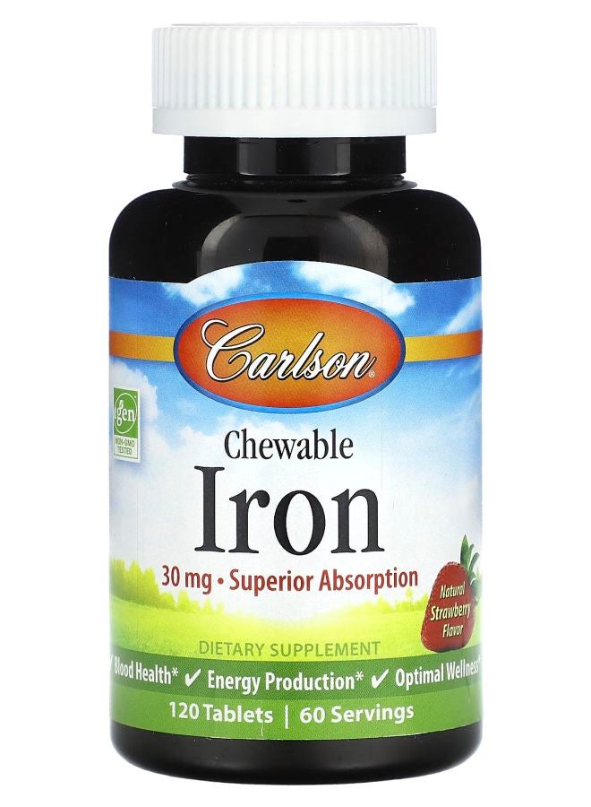 Carlson Chewable Iron Natural Strawberry 30 mg 120 Tablets (15 mg per Tablet)
