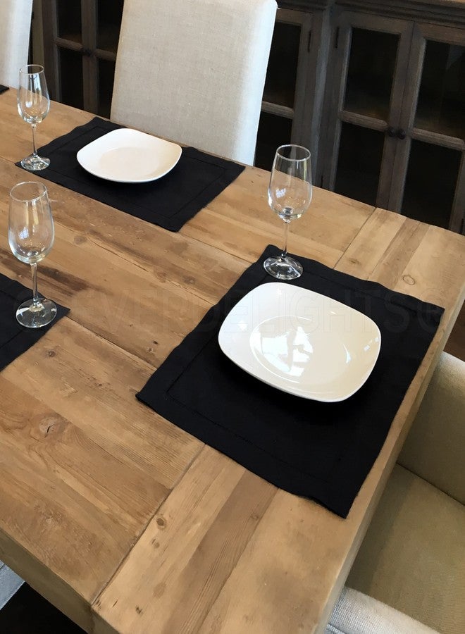 CleverDelights 14" x 20" Hemstitched Placemats - 55% Linen / 45% Cotton Blend - Dining Kitchen Table Linens (6, Black) - Image 2
