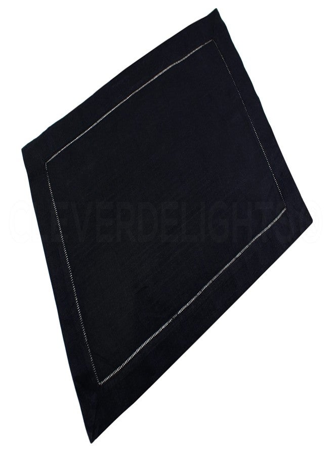 CleverDelights 14" x 20" Hemstitched Placemats - 55% Linen / 45% Cotton Blend - Dining Kitchen Table Linens (6, Black) - Image 1