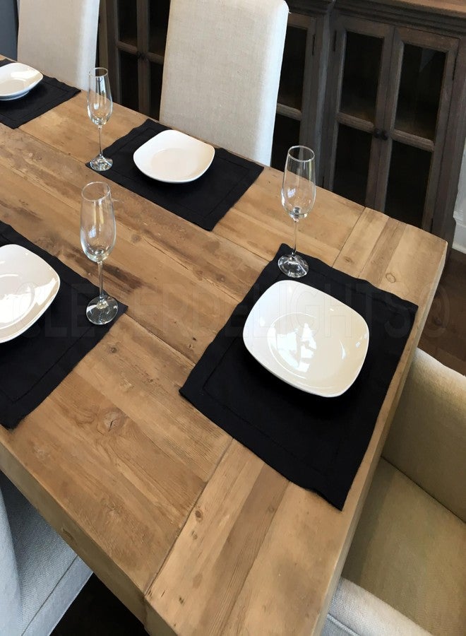 CleverDelights 14" x 20" Hemstitched Placemats - 55% Linen / 45% Cotton Blend - Dining Kitchen Table Linens (6, Black) - Image 4