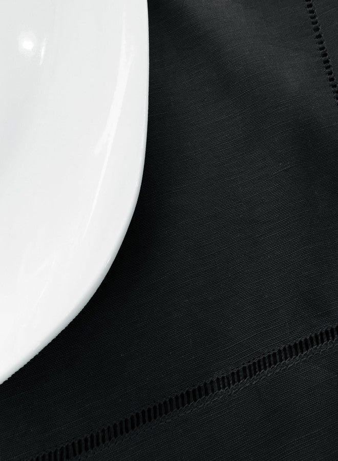 CleverDelights 14" x 20" Hemstitched Placemats - 55% Linen / 45% Cotton Blend - Dining Kitchen Table Linens (6, Black) - Image 3