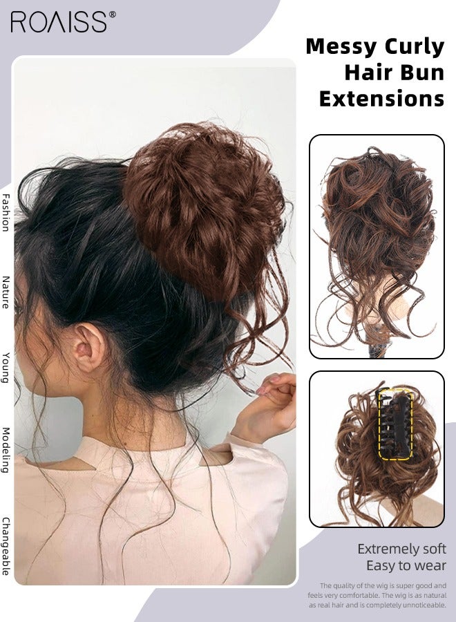 رويس وصلات كعكة الشعر المجعدة الفوضوية، العقدة الاصطناعية المموجة مع مخلب عالي المرونة، إكسسوارات الشعر على شكل دونات رولر، كعكة شعر مستعار للنساء أوبدو، بني فاتح - Image 1