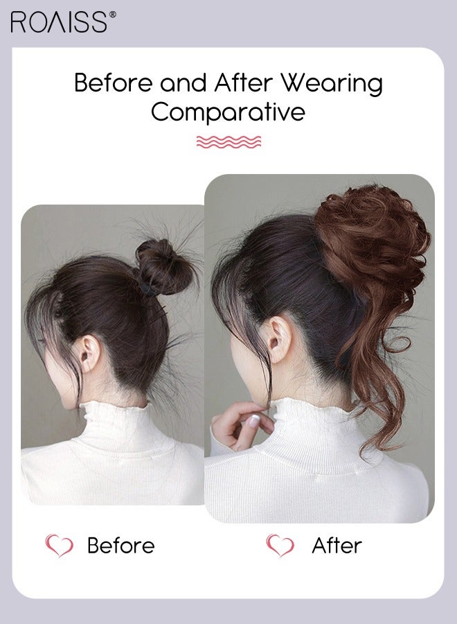 رويس وصلات كعكة الشعر المجعدة الفوضوية، العقدة الاصطناعية المموجة مع مخلب عالي المرونة، إكسسوارات الشعر على شكل دونات رولر، كعكة شعر مستعار للنساء أوبدو، بني فاتح - Image 2