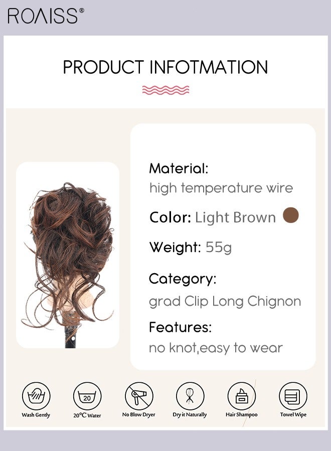 رويس وصلات كعكة الشعر المجعدة الفوضوية، العقدة الاصطناعية المموجة مع مخلب عالي المرونة، إكسسوارات الشعر على شكل دونات رولر، كعكة شعر مستعار للنساء أوبدو، بني فاتح - Image 3