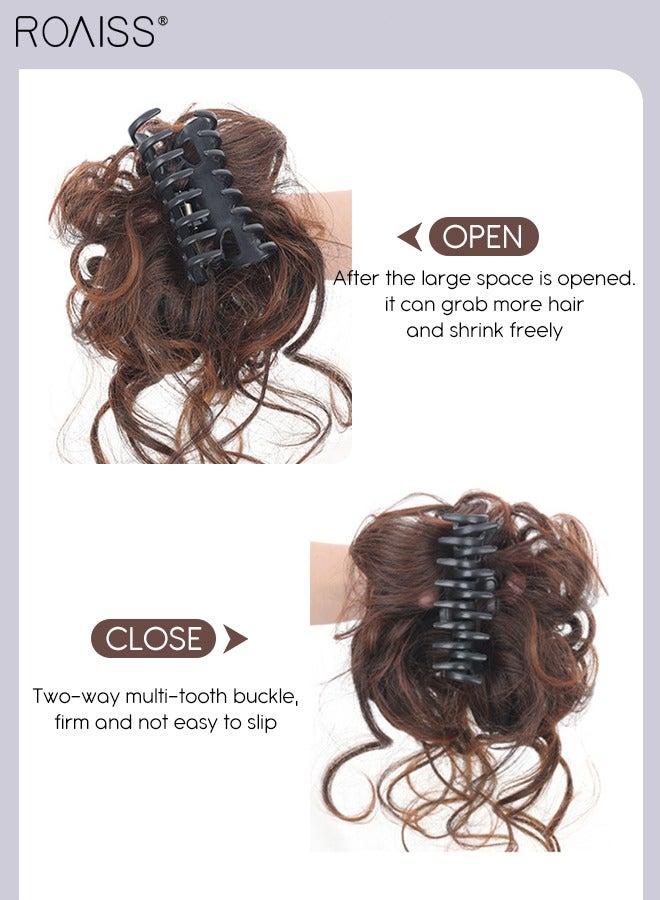 رويس وصلات كعكة الشعر المجعدة الفوضوية، العقدة الاصطناعية المموجة مع مخلب عالي المرونة، إكسسوارات الشعر على شكل دونات رولر، كعكة شعر مستعار للنساء أوبدو، بني فاتح - Image 4