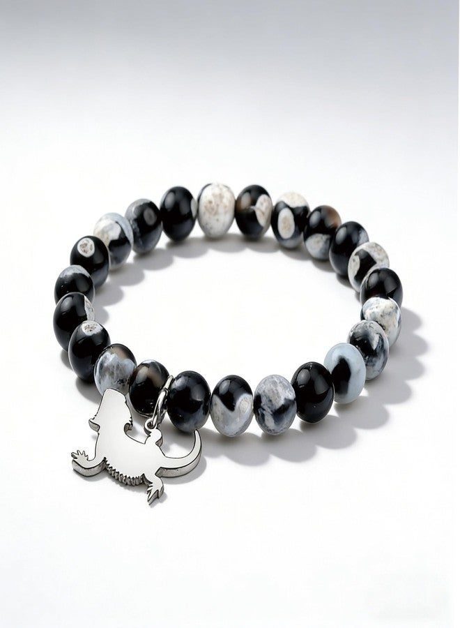 LIUANAN Positive Bearded Dragon Beaded Bracelets for Women Positive Lizard Healing Crystal Stone Energy Bracelet for Anxiety Relief Natural Stone Jewelry for Reptile Lovers Friends Birthday Unique Inspiring Gift (Positive Bearded Dragon) - Image 3