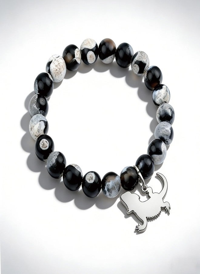 LIUANAN Positive Bearded Dragon Beaded Bracelets for Women Positive Lizard Healing Crystal Stone Energy Bracelet for Anxiety Relief Natural Stone Jewelry for Reptile Lovers Friends Birthday Unique Inspiring Gift (Positive Bearded Dragon) - Image 2