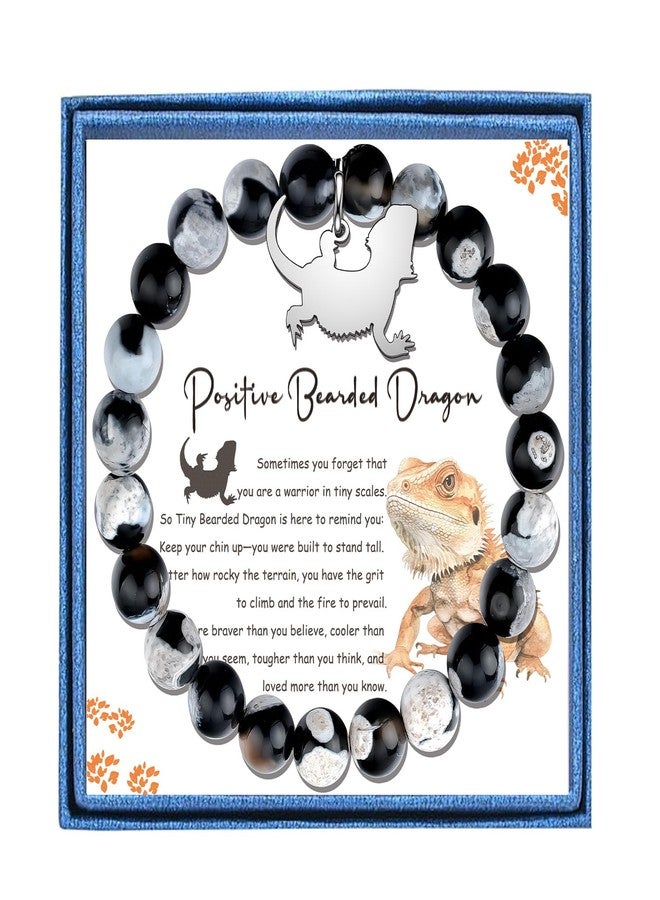 LIUANAN Positive Bearded Dragon Beaded Bracelets for Women Positive Lizard Healing Crystal Stone Energy Bracelet for Anxiety Relief Natural Stone Jewelry for Reptile Lovers Friends Birthday Unique Inspiring Gift (Positive Bearded Dragon) - Image 1