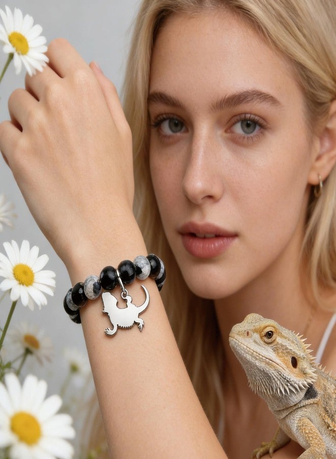 LIUANAN Positive Bearded Dragon Beaded Bracelets for Women Positive Lizard Healing Crystal Stone Energy Bracelet for Anxiety Relief Natural Stone Jewelry for Reptile Lovers Friends Birthday Unique Inspiring Gift (Positive Bearded Dragon) - Image 5