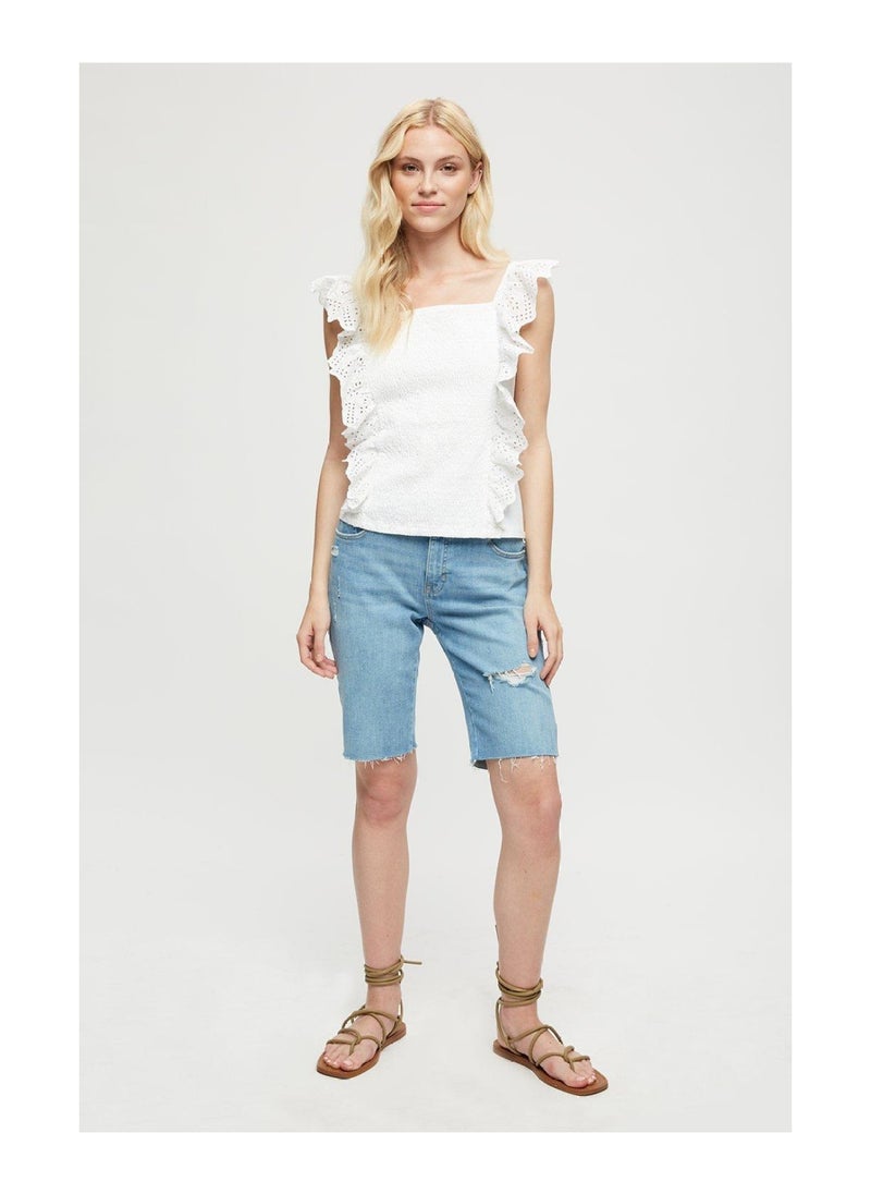 DOROTHY PERKINS - White Shirred Broderie Hem Vest - Image 1