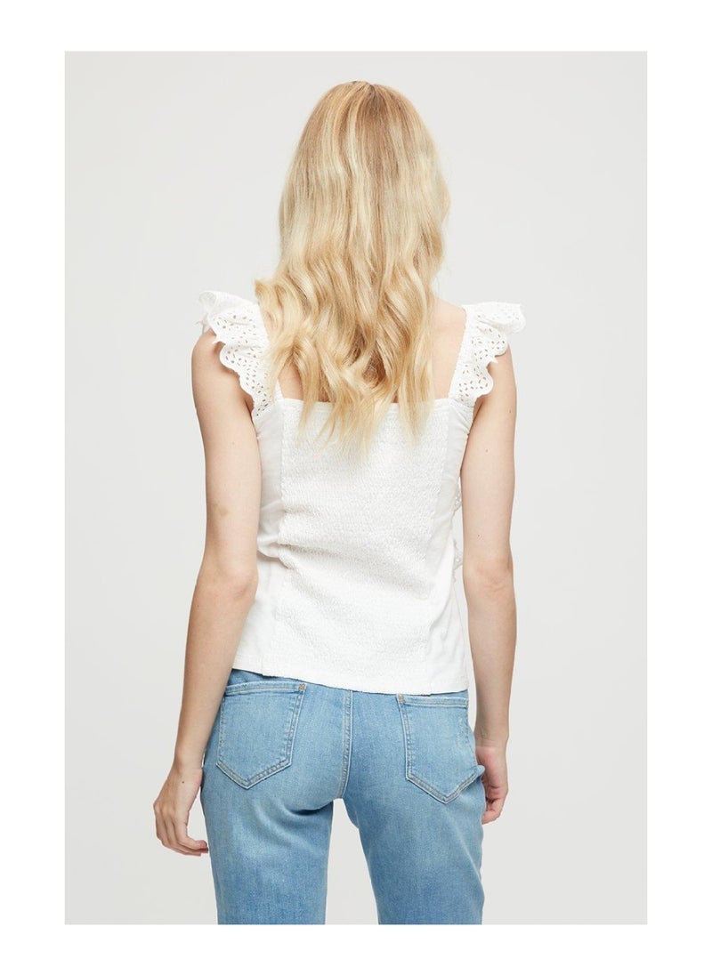 DOROTHY PERKINS - White Shirred Broderie Hem Vest - Image 1