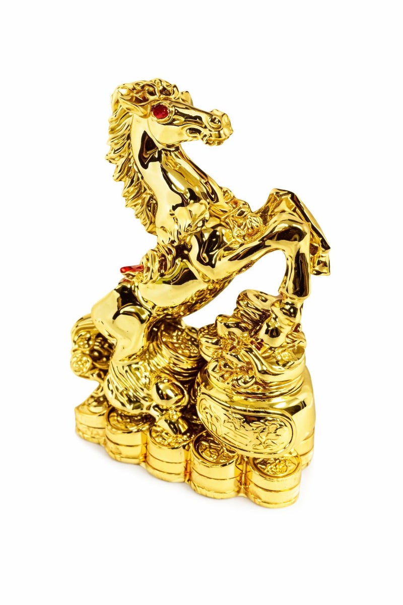 GJ Vastu Feng Shui Very Lucky Single Horse Idol Small Size - Gold Colour (6 CM) - Image 1