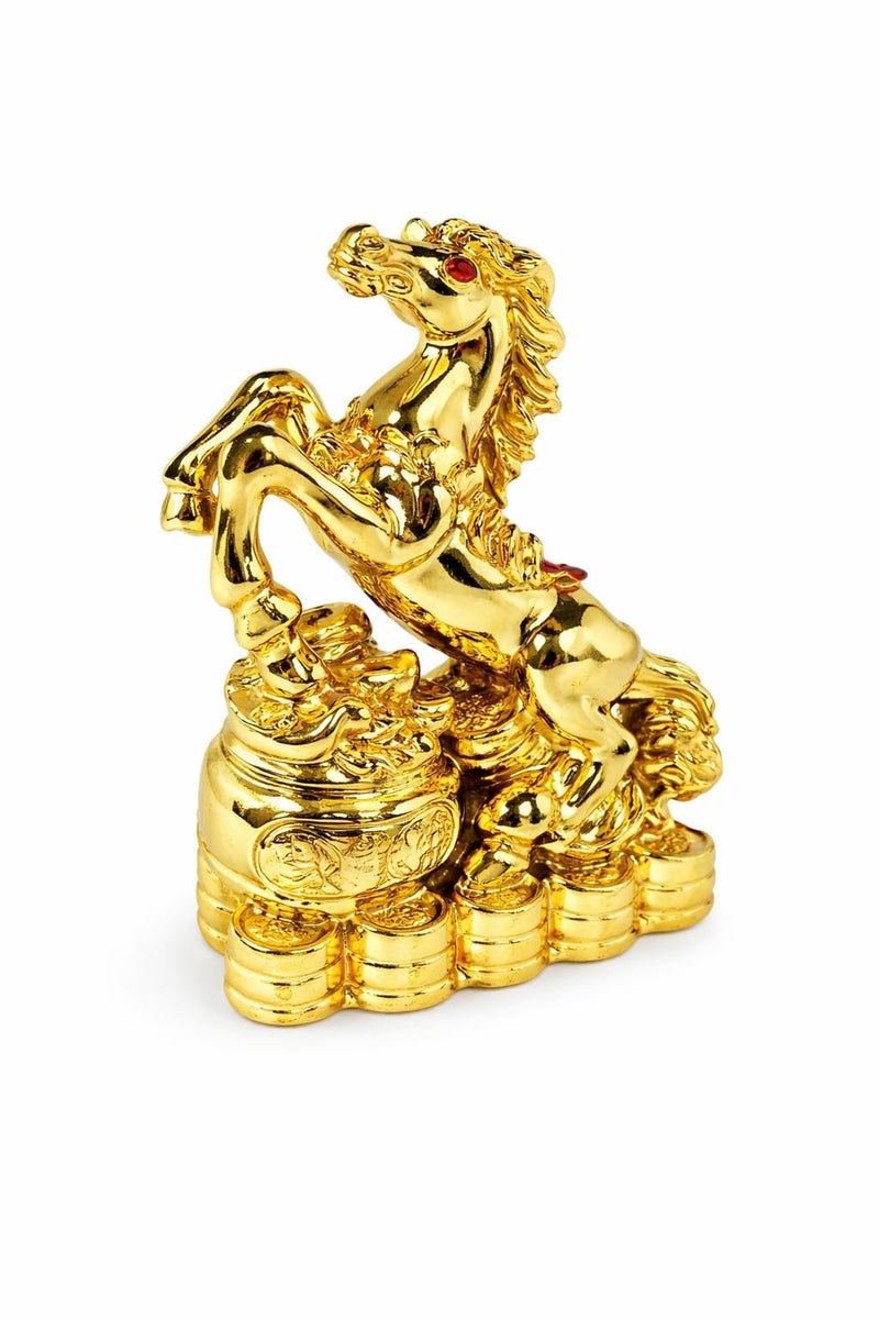 GJ Vastu Feng Shui Very Lucky Single Horse Idol Small Size - Gold Colour (6 CM) - Image 4