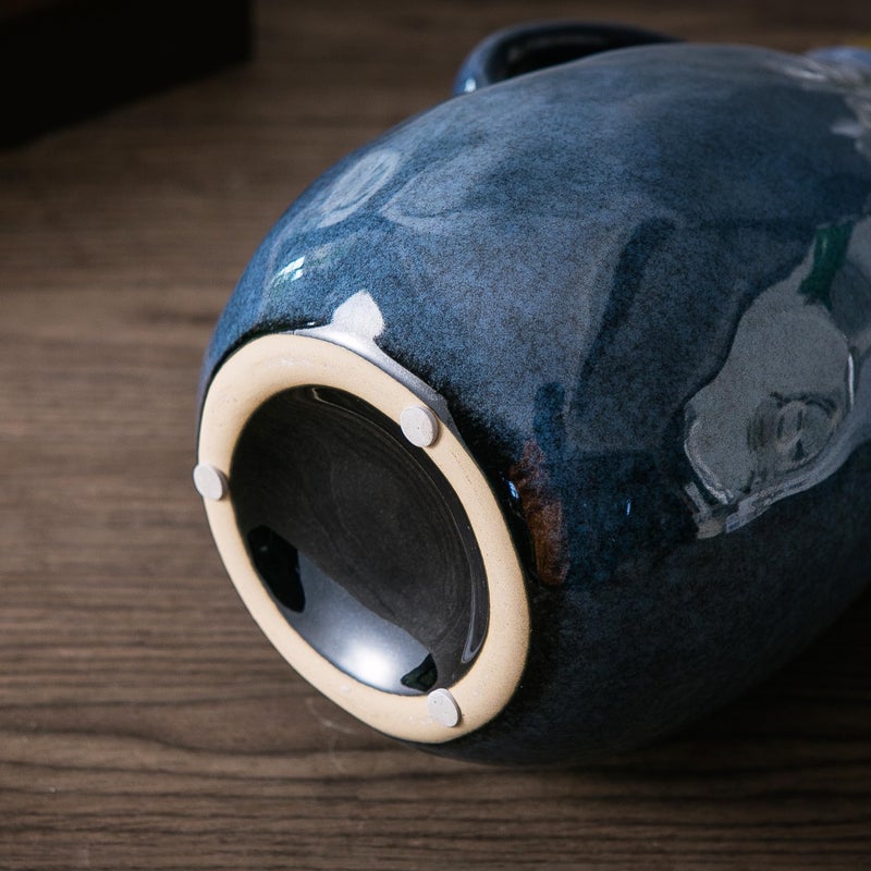 Kimdio Blue Ceramic Vase with 2 Handles, Modern Farmhouse Vases for Home Decor, Rustic Pottery Vase, Decorative Terracotta Vases for Pampas Grass, Clay Jug for Living Room Dining Table Shelves - Image 5