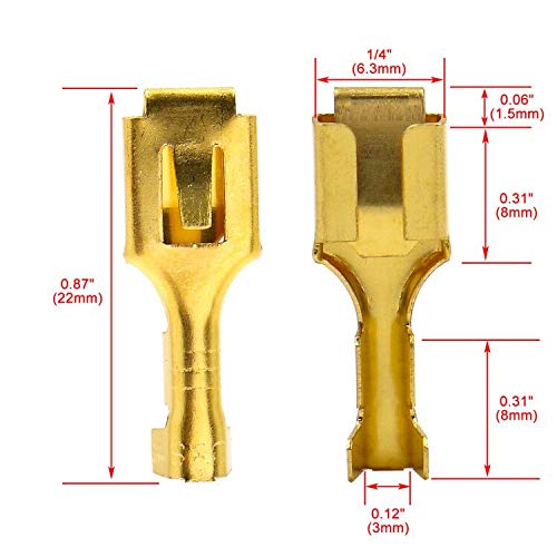 Baomain 1/4 inch (6.3mm) Female Spade Quick Splice Crimp Terminals Crimp Connector Non Insulated Pack of 100 - Image 2