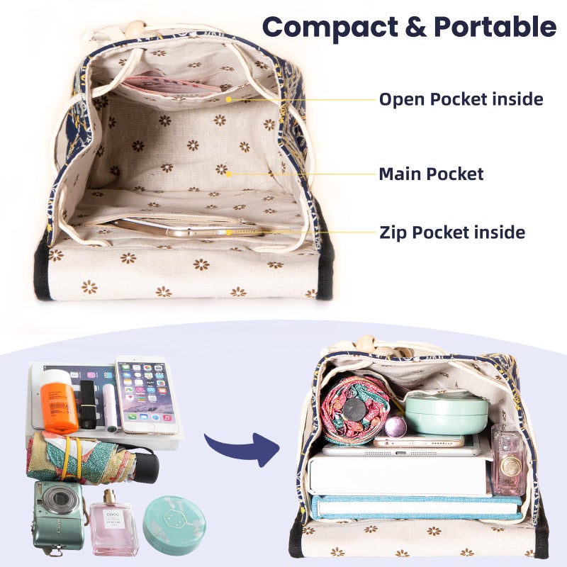 Goodhan Vintage Embroidered Backpack Purses for Women - Boho Shoulder Bag for Travel,Ethnic Floral Mini Back Pack,Lightweight Handbags for Daily Use (Deep Blue) - Image 4