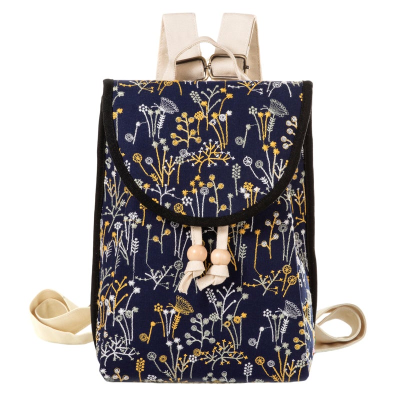 Goodhan Vintage Embroidered Backpack Purses for Women - Boho Shoulder Bag for Travel,Ethnic Floral Mini Back Pack,Lightweight Handbags for Daily Use (Deep Blue) - Image 1