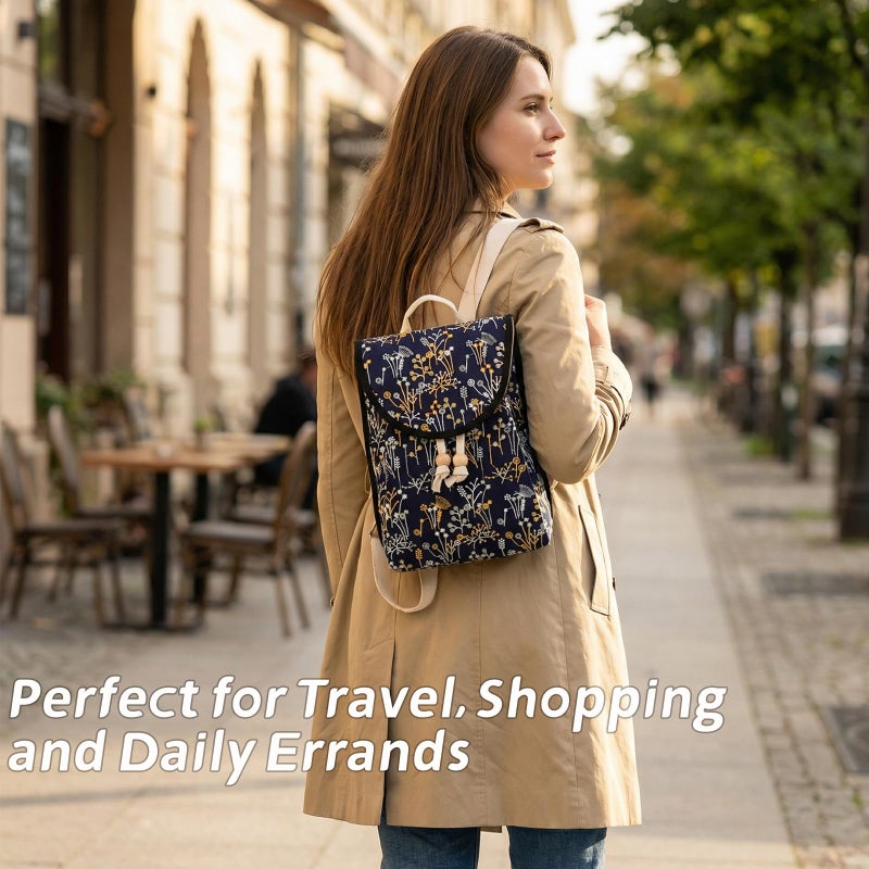 Goodhan Vintage Embroidered Backpack Purses for Women - Boho Shoulder Bag for Travel,Ethnic Floral Mini Back Pack,Lightweight Handbags for Daily Use (Deep Blue) - Image 5