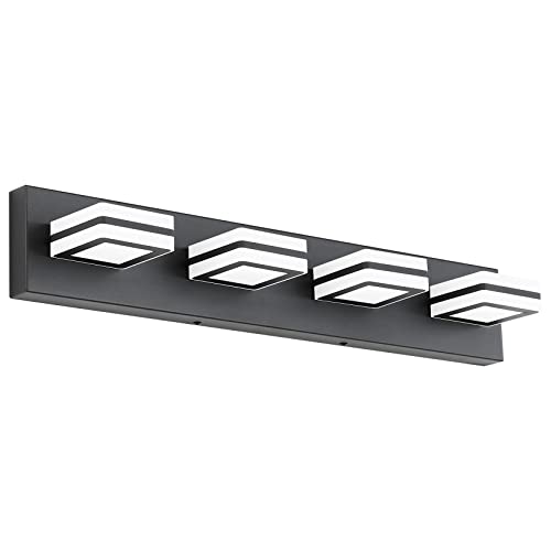 Ralbay Modern LED Bathroom Vanity Lights 4 Lights LED Black Bathoom Wall Lighting Over Mirror Up and Down Acrylic Matte Black Vanity Lights - Image 1