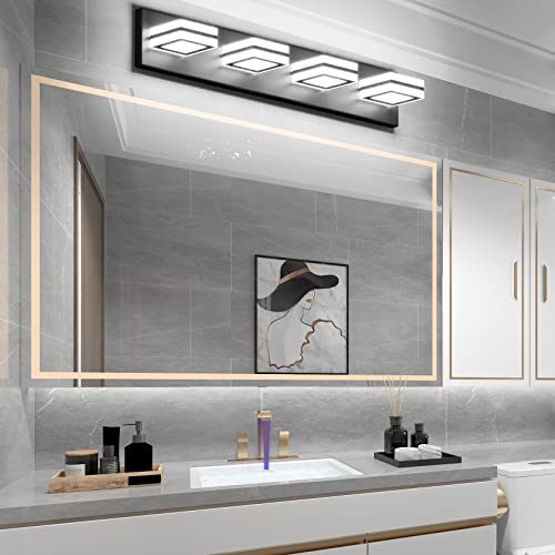 Ralbay Modern LED Bathroom Vanity Lights 4 Lights LED Black Bathoom Wall Lighting Over Mirror Up and Down Acrylic Matte Black Vanity Lights - Image 5