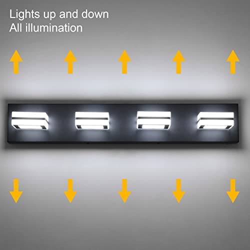 Ralbay Modern LED Bathroom Vanity Lights 4 Lights LED Black Bathoom Wall Lighting Over Mirror Up and Down Acrylic Matte Black Vanity Lights - Image 3