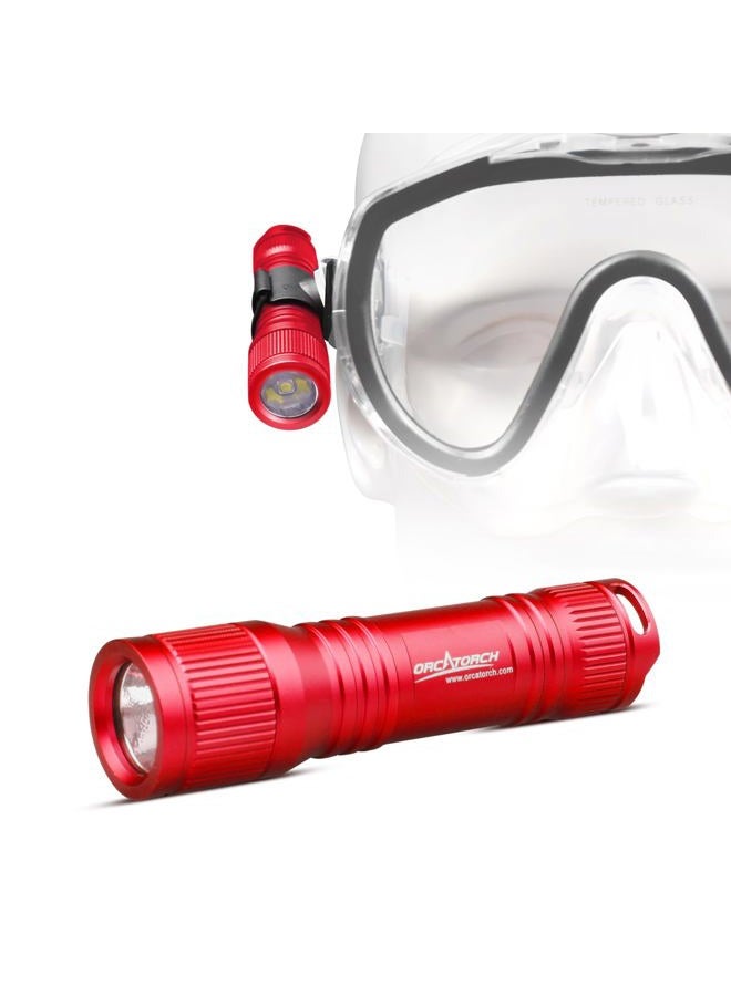 ORCATORCH D560 Mini Scuba Dive Light Headlamp 650 Lumen Mask Diving Flashlight with 360° Rotatable Mask Clip, Underwater 150m Backup Headlight with Rotary Switch (Not Included Snorkel Mask) (Red) - Image 1