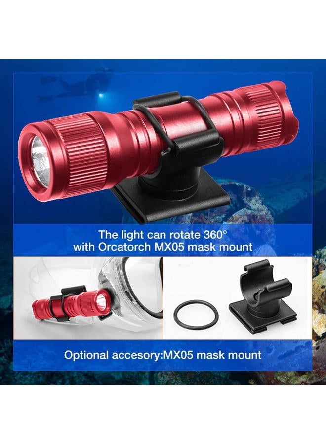 ORCATORCH D560 Mini Scuba Dive Light Headlamp 650 Lumen Mask Diving Flashlight with 360° Rotatable Mask Clip, Underwater 150m Backup Headlight with Rotary Switch (Not Included Snorkel Mask) (Red) - Image 4