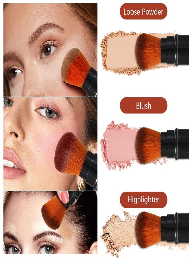 JewelryWe 3PCS Retractable Makeup Brushes, Powder Foundation Kabuki Brush Travel Face Blush Brush with Cover for Concealer, Highlighter, Powder Cosmetics - Image 3