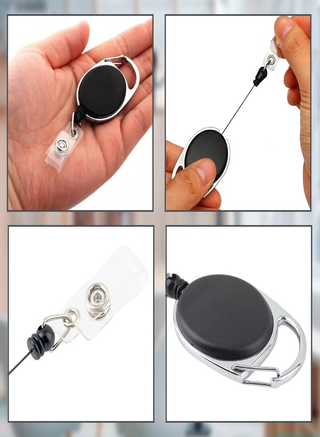 GLUN® Oval Black Colour Retractable Reel ID Card Holder, Pack of 5 ID Badge Reel Clip On Card Holders - Image 4