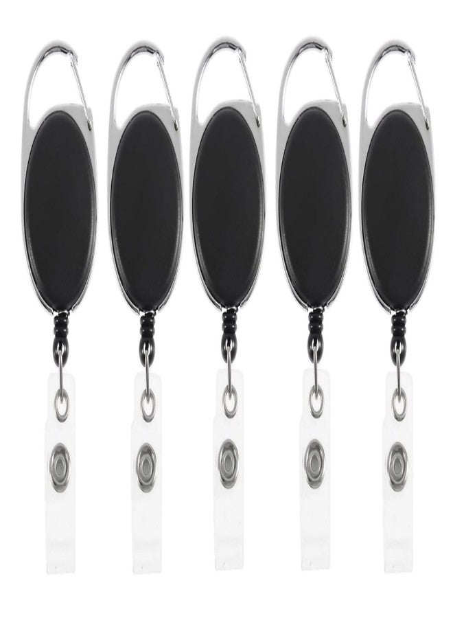 GLUN® Oval Black Colour Retractable Reel ID Card Holder, Pack of 5 ID Badge Reel Clip On Card Holders - Image 1