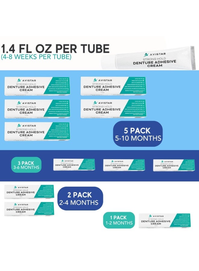 Avistar Extra Strong Denture Adhesive Cream, 12 Hour Hold Dental Glue, Waterproof, Zinc & Fluoride Free, Easy Apply Nozzle, Seals Food Out for Comfort, Mint Flavor (5 Pack, 7 Fl Oz) - Image 5