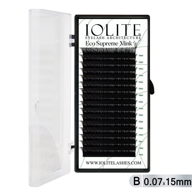 Iolite Eco Supreme Mink W Lashes B Curl – 0.7T Mix & 6mm–15mm | Pre-Fanned Volume Lash Extension Trays for Professional Lash Artists ISMWB7T - 15MM