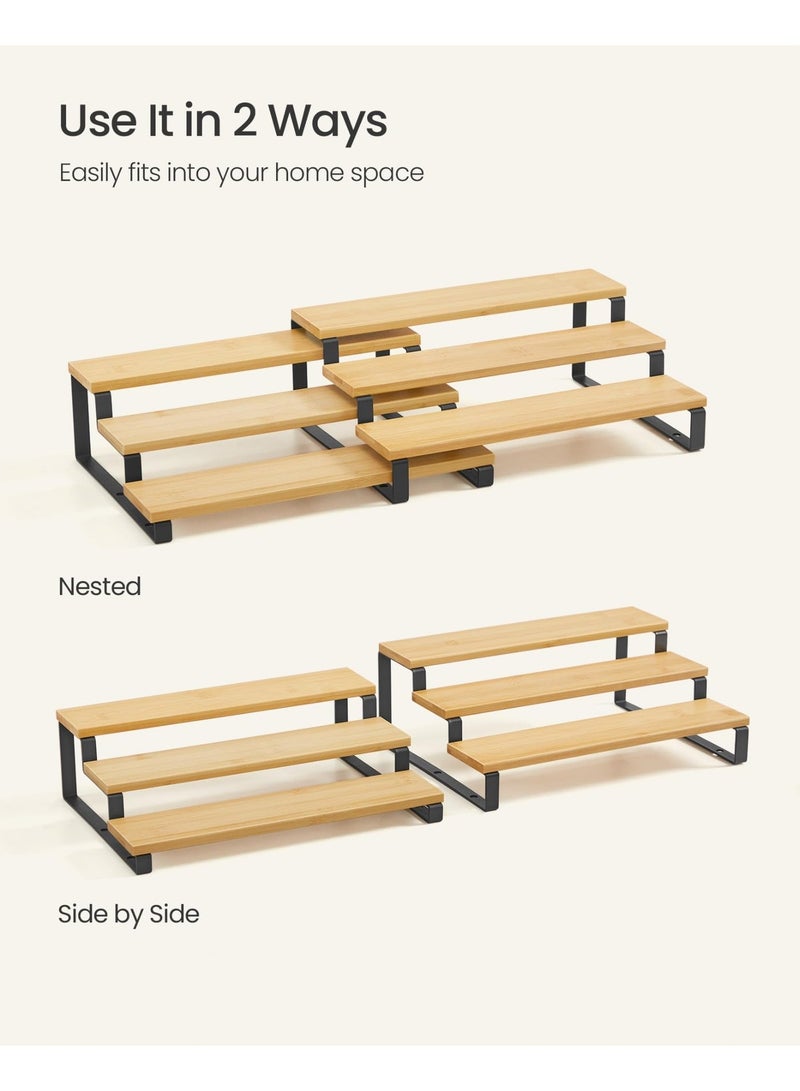 XICEN 2 Set Spice Rack, Kitchen Cabinet Organizer Used Independently or Stacked, Bamboo & Metal Countertop & Cabinet Spice Stand, 3-Tier Step Shelf for Kitchen Cabinet, Pantry, Cupboard, Countertop Use - Image 5