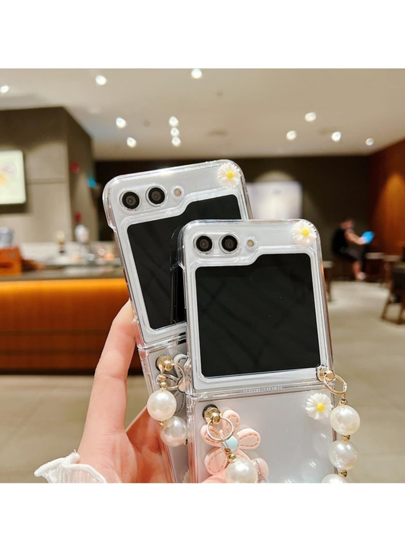 general For Samsung Galaxy Z Flip 6 Women's Case Cute Flower Pearl Strap, Cute Wristband Phone Case - Image 3