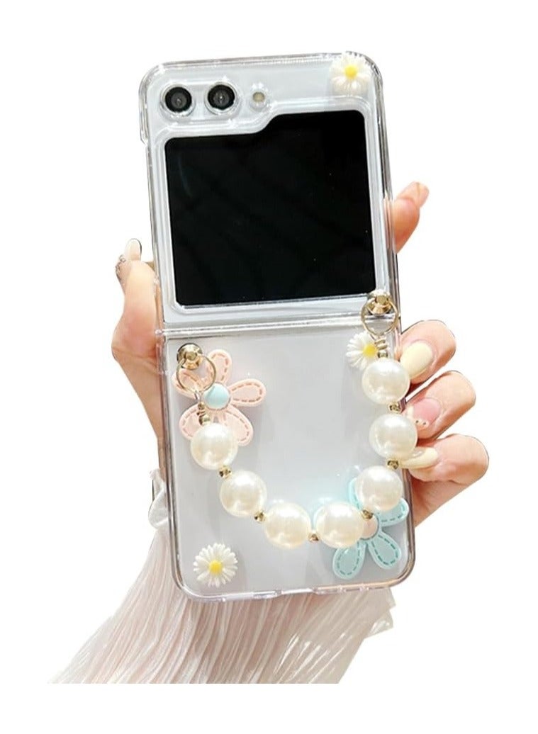general For Samsung Galaxy Z Flip 6 Women's Case Cute Flower Pearl Strap, Cute Wristband Phone Case - Image 1