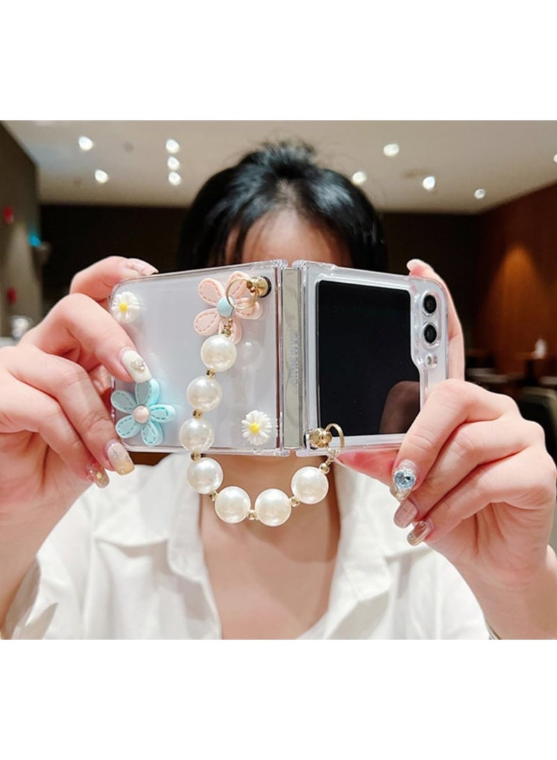 general For Samsung Galaxy Z Flip 6 Women's Case Cute Flower Pearl Strap, Cute Wristband Phone Case - Image 2