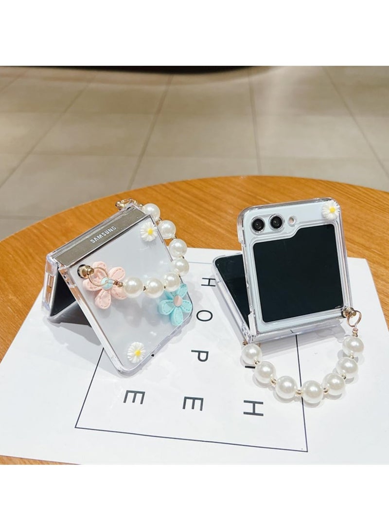 general For Samsung Galaxy Z Flip 6 Women's Case Cute Flower Pearl Strap, Cute Wristband Phone Case - Image 5