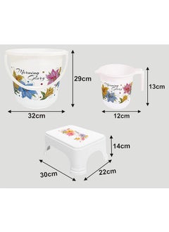 Kuber Industries Heart Home Printed 3 Pieces Plastic Bucket, Mug & Stool Set (White)  - Image 4